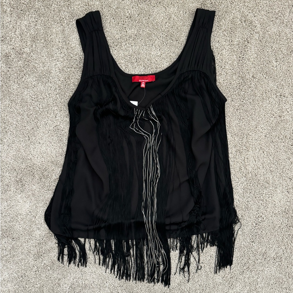 RED Saks Fifth Avenue Black fringe tank Women’s size M